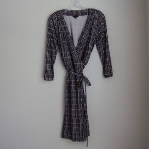 Ann Taylor Black Print Graphic Stripe Wrap Dress